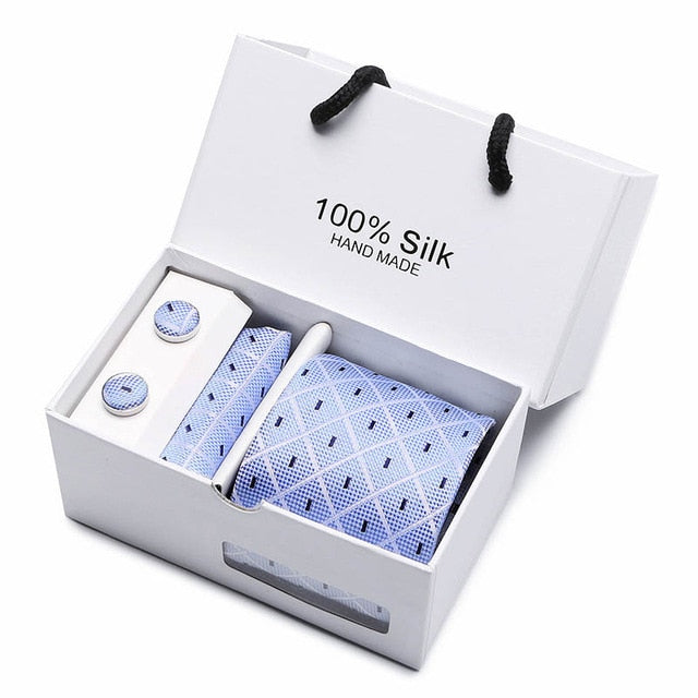Plaid Men Ties Set Extra Long Size 145cm*8cm Necktie navy blue Paisley Silk Jacquard Woven Neck Tie Suit Wedding Party