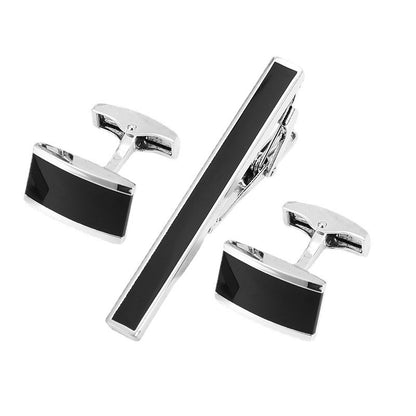 Business Fashion Men's Suit Cuff Tie Accessories Black Three Piece Set Cufflinks Tie Clip Set Gift