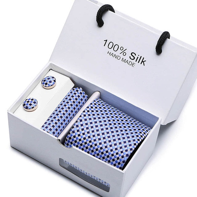 Plaid Men Ties Set Extra Long Size 145cm*8cm Necktie navy blue Paisley Silk Jacquard Woven Neck Tie Suit Wedding Party