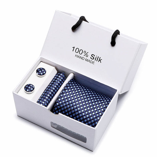 Plaid Men Ties Set Extra Long Size 145cm*8cm Necktie navy blue Paisley Silk Jacquard Woven Neck Tie Suit Wedding Party