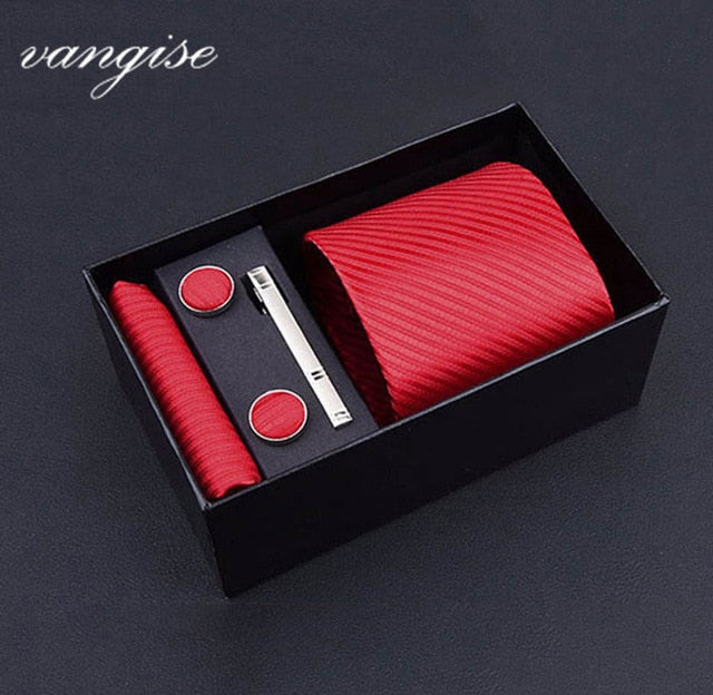 8cm Wide Tie Sets Black/blue/red Men's Neck Tie Hankerchiefs Cufflinks 24 Colours Silk Handmade