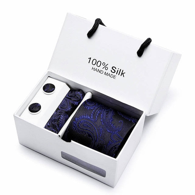 Plaid Men Ties Set Extra Long Size 145cm*8cm Necktie navy blue Paisley Silk Jacquard Woven Neck Tie Suit Wedding Party