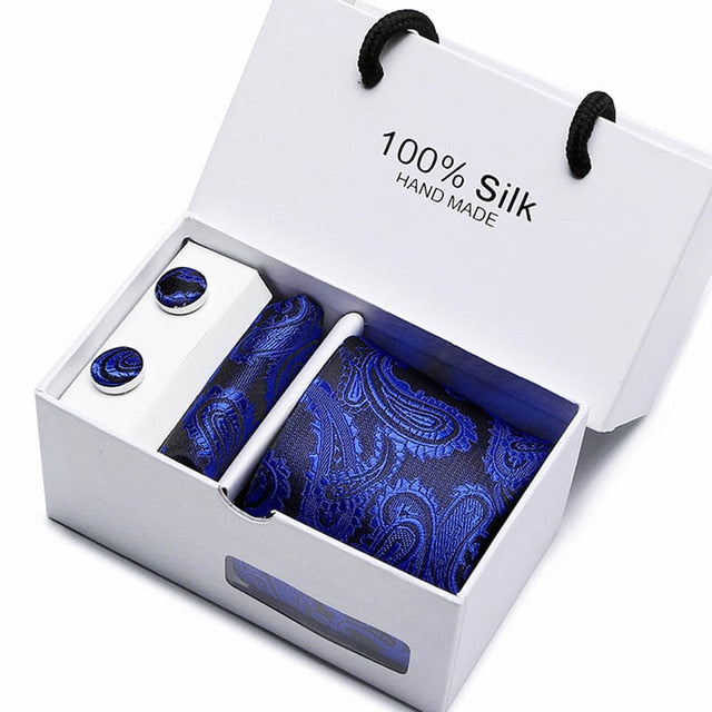 Plaid Men Ties Set Extra Long Size 145cm*8cm Necktie navy blue Paisley Silk Jacquard Woven Neck Tie Suit Wedding Party