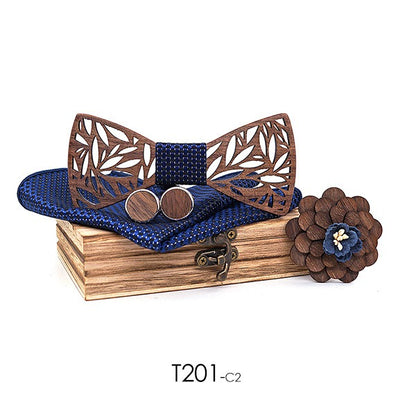 Wooden bow tie, wooden handmade bow tie, men's wooden bow tie, cufflinks, chest flower square scarf, 4-piece set