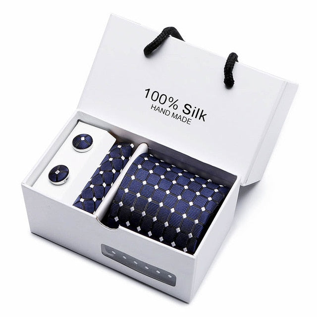 Plaid Men Ties Set Extra Long Size 145cm*8cm Necktie navy blue Paisley Silk Jacquard Woven Neck Tie Suit Wedding Party