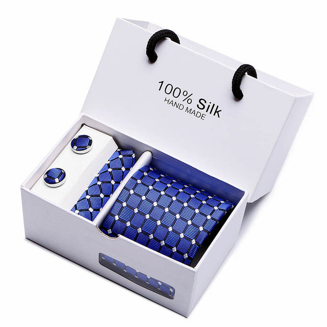 Plaid Men Ties Set Extra Long Size 145cm*8cm Necktie navy blue Paisley Silk Jacquard Woven Neck Tie Suit Wedding Party
