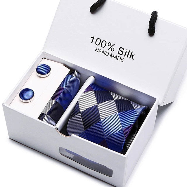 Plaid Men Ties Set Extra Long Size 145cm*8cm Necktie navy blue Paisley Silk Jacquard Woven Neck Tie Suit Wedding Party