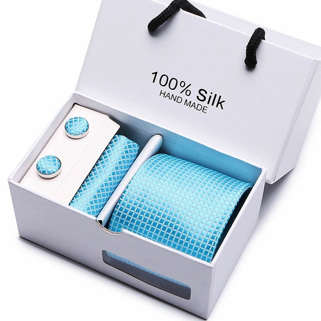 Plaid Men Ties Set Extra Long Size 145cm*8cm Necktie navy blue Paisley Silk Jacquard Woven Neck Tie Suit Wedding Party