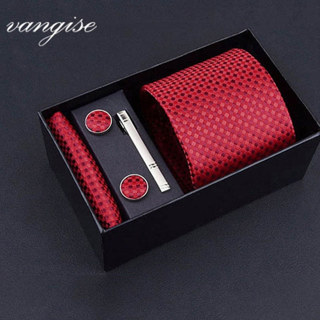 8cm Wide Tie Sets Black/blue/red Men's Neck Tie Hankerchiefs Cufflinks 24 Colours Silk Handmade